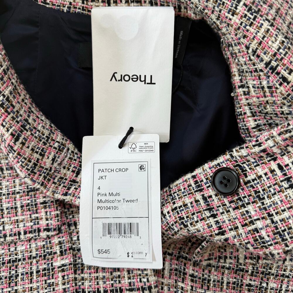 THEORY Patch Tweed Crop Jacket Size 4 - Picture 12 of 13